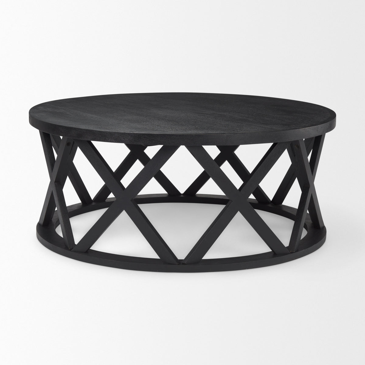 Forsey 28.0L x 45.3W x 18.0H Black Solid Wood Round Coffee Table-Coffee Tables-DECOROLALA