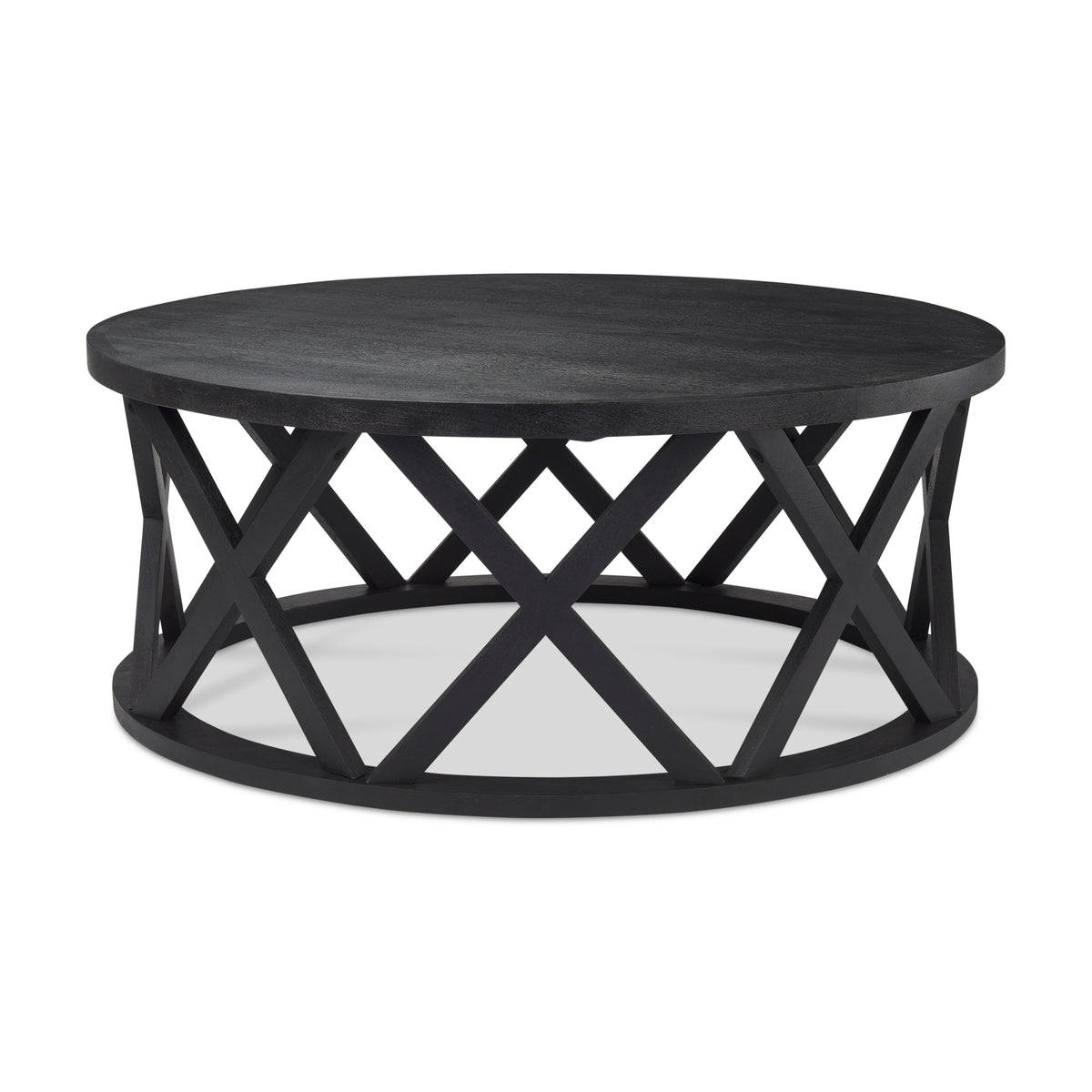 Forsey 28.0L x 45.3W x 18.0H Black Solid Wood Round Coffee Table-Coffee Tables-DECOROLALA