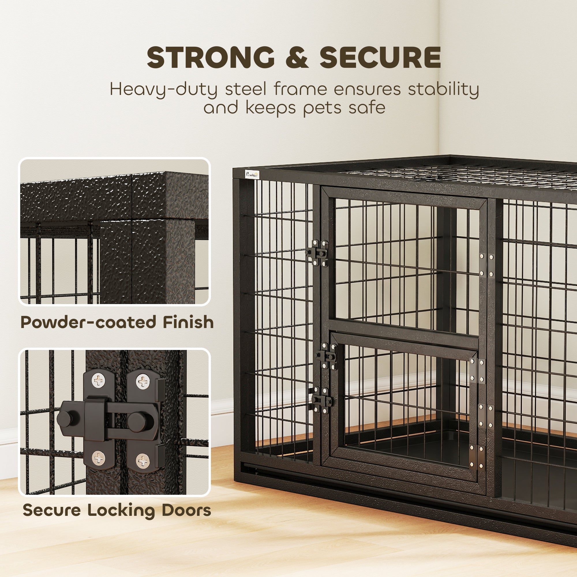 37 Inch Heavy Duty Dog Crate, Large Metal Dog Kennel with Removable Tray, 3 Doors and Secure Lock