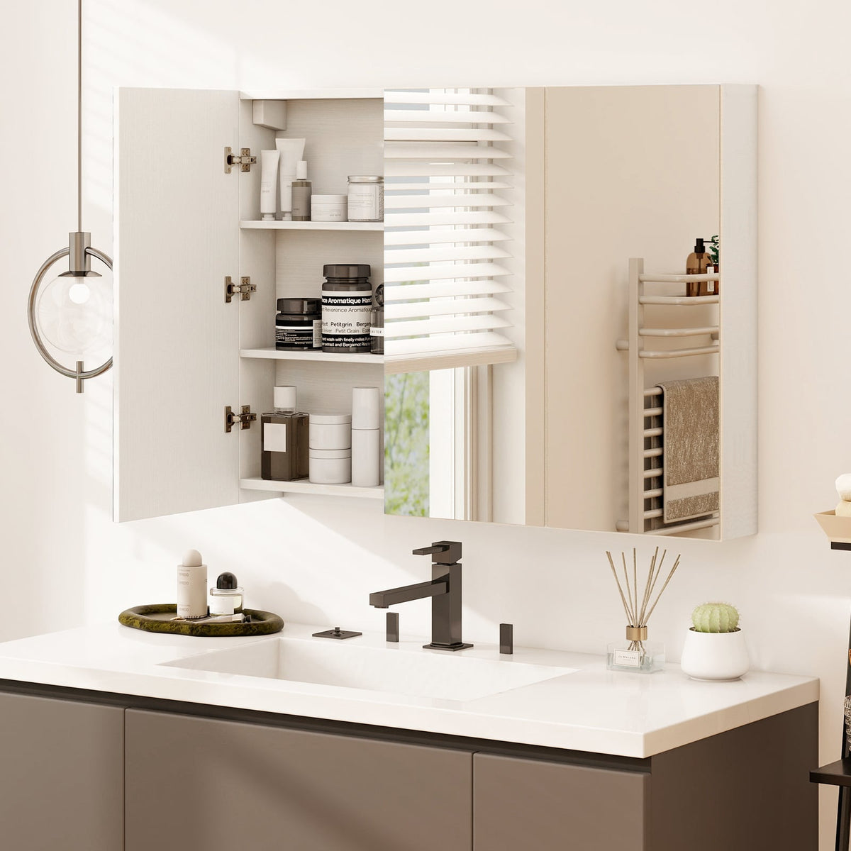 Frameless Bathroom Wall Mounted Mirror Cabinet with 3 Doors-Wall Cabinets-DECOROLALA