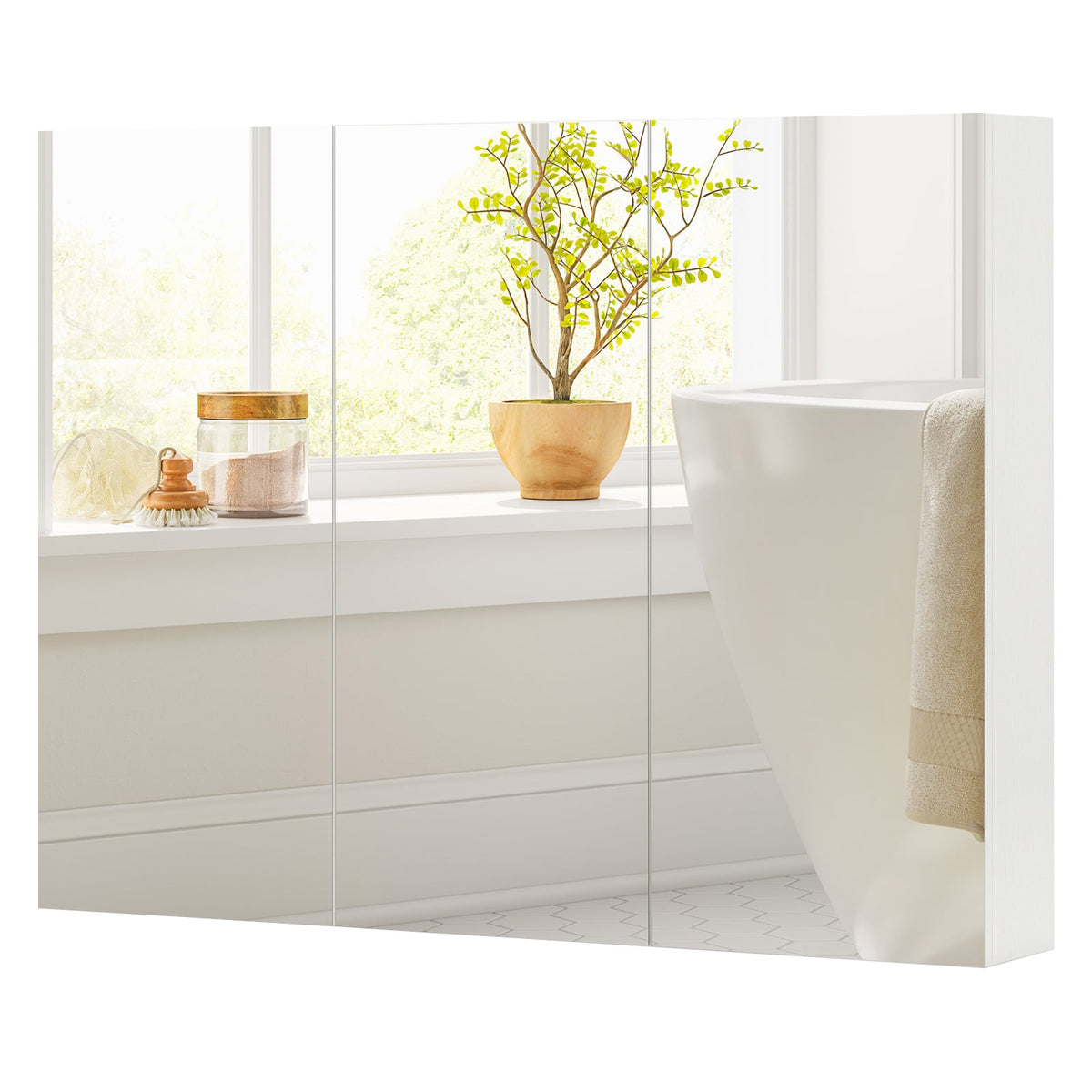 Frameless Bathroom Wall Mounted Mirror Cabinet with 3 Doors-Wall Cabinets-DECOROLALA