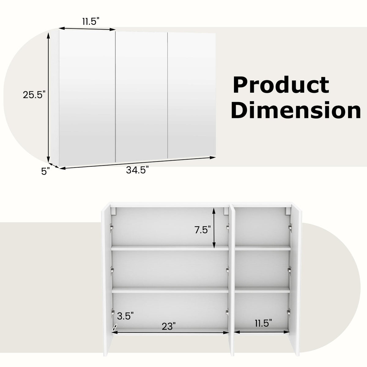 Frameless Bathroom Wall Mounted Mirror Cabinet with 3 Doors-Wall Cabinets-DECOROLALA