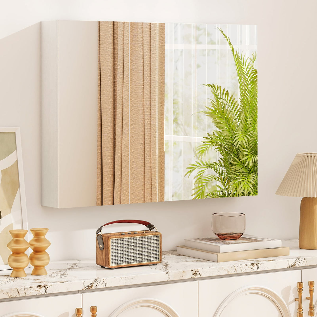 Frameless Bathroom Wall Mounted Mirror Cabinet with 3 Doors-Wall Cabinets-DECOROLALA
