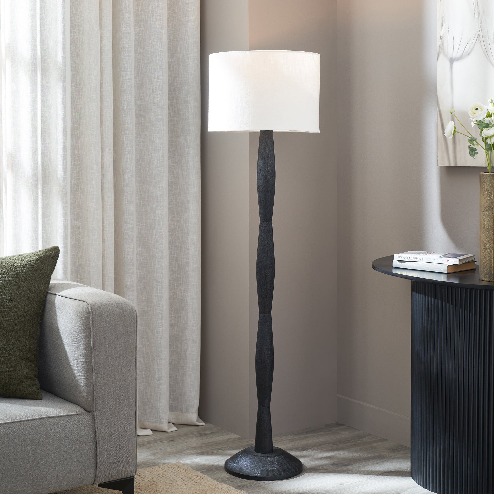 Francine 60" Floor Lamp with Mango Wood, Black-Floor Lamp-DECOROLALA
