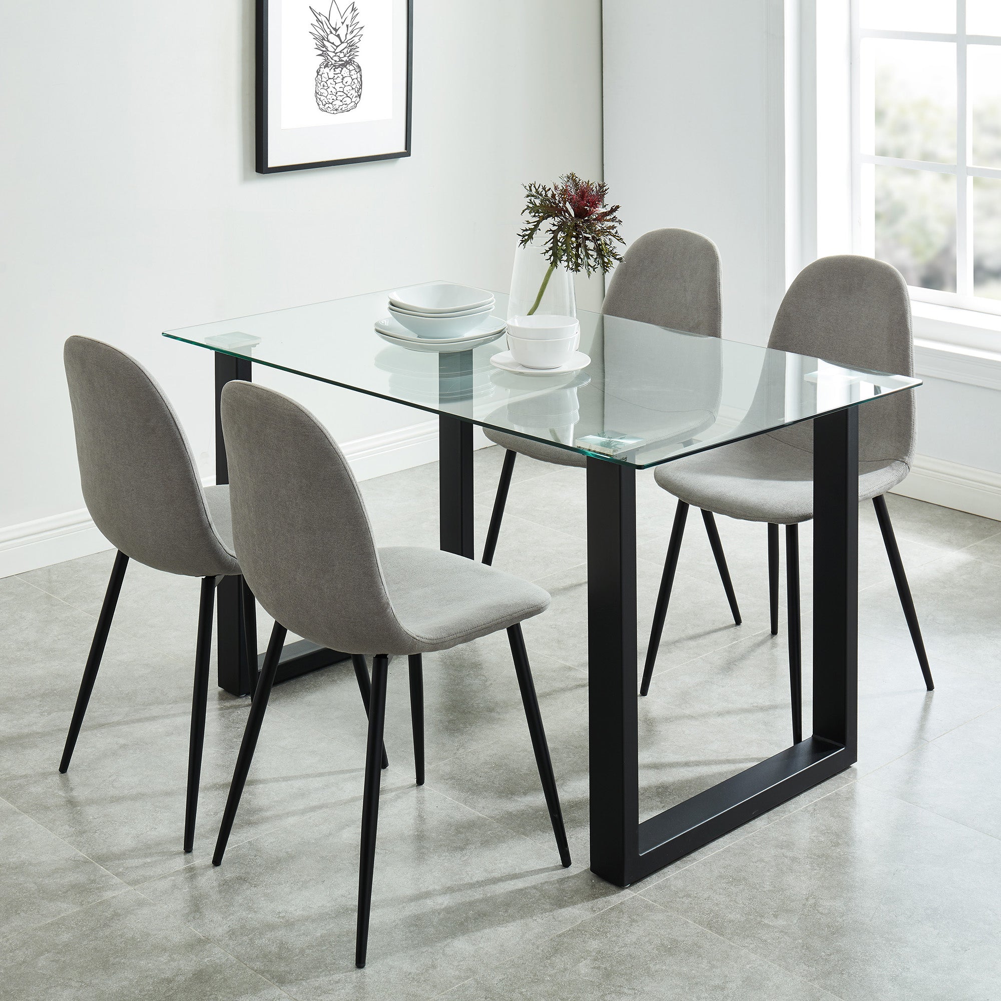 Franco Dining Table - Black Tempered Glass Modern Minimalist-DECOROLALA