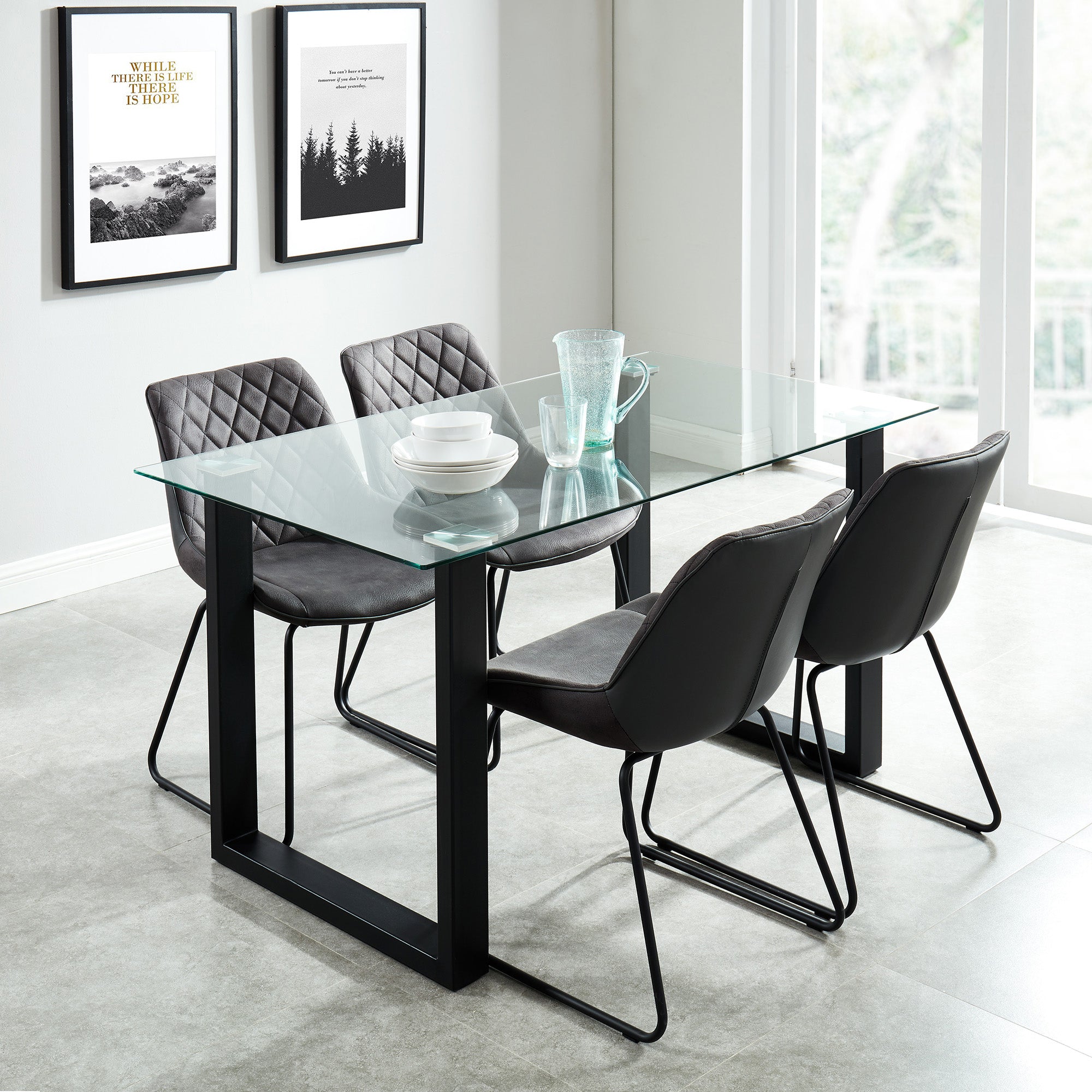 Franco Dining Table - Black Tempered Glass Modern Minimalist-DECOROLALA