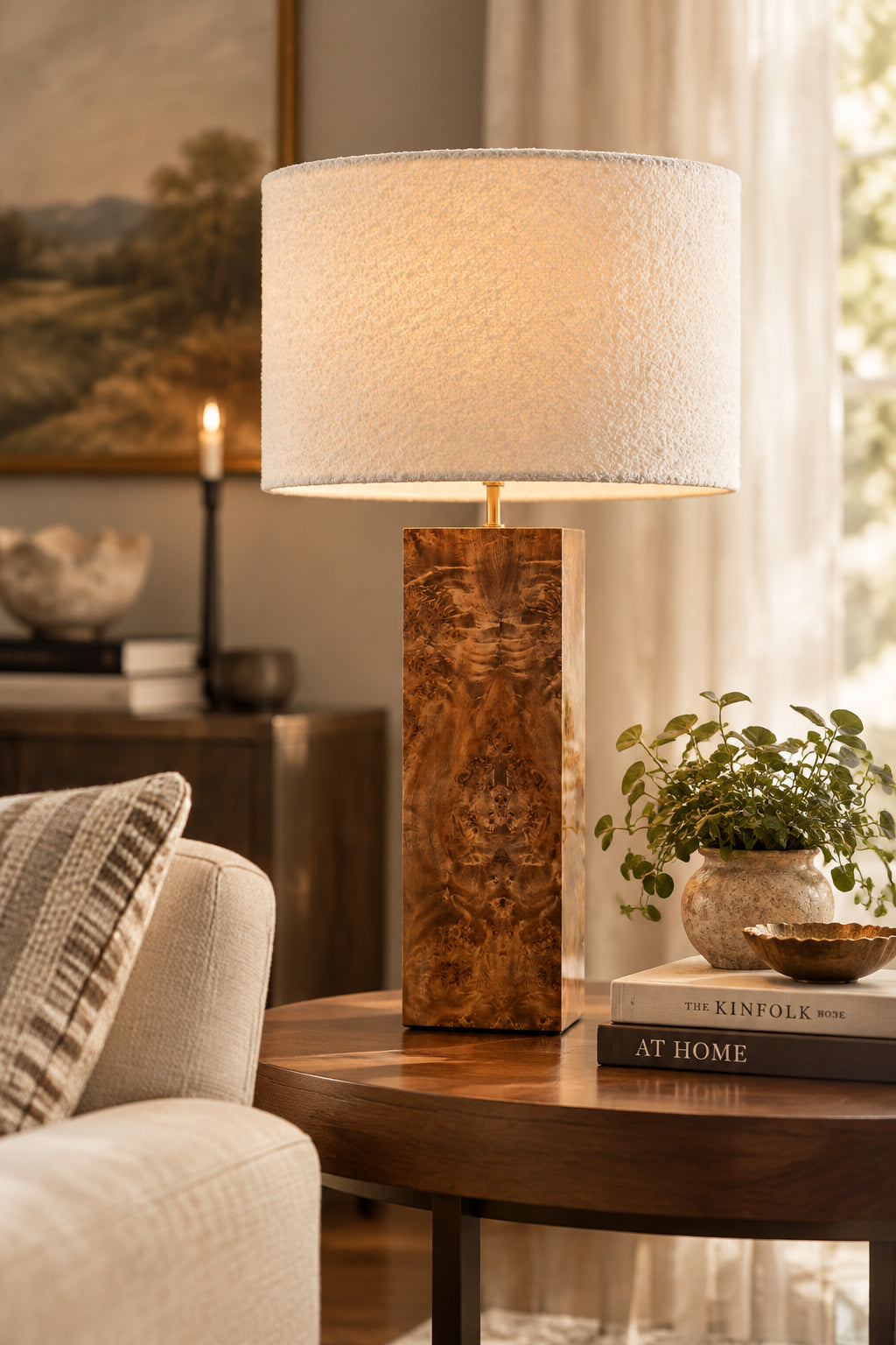 Frederick Tall Table Lamp - Burled Wood 28.5"-Lighting-DECOROLALA