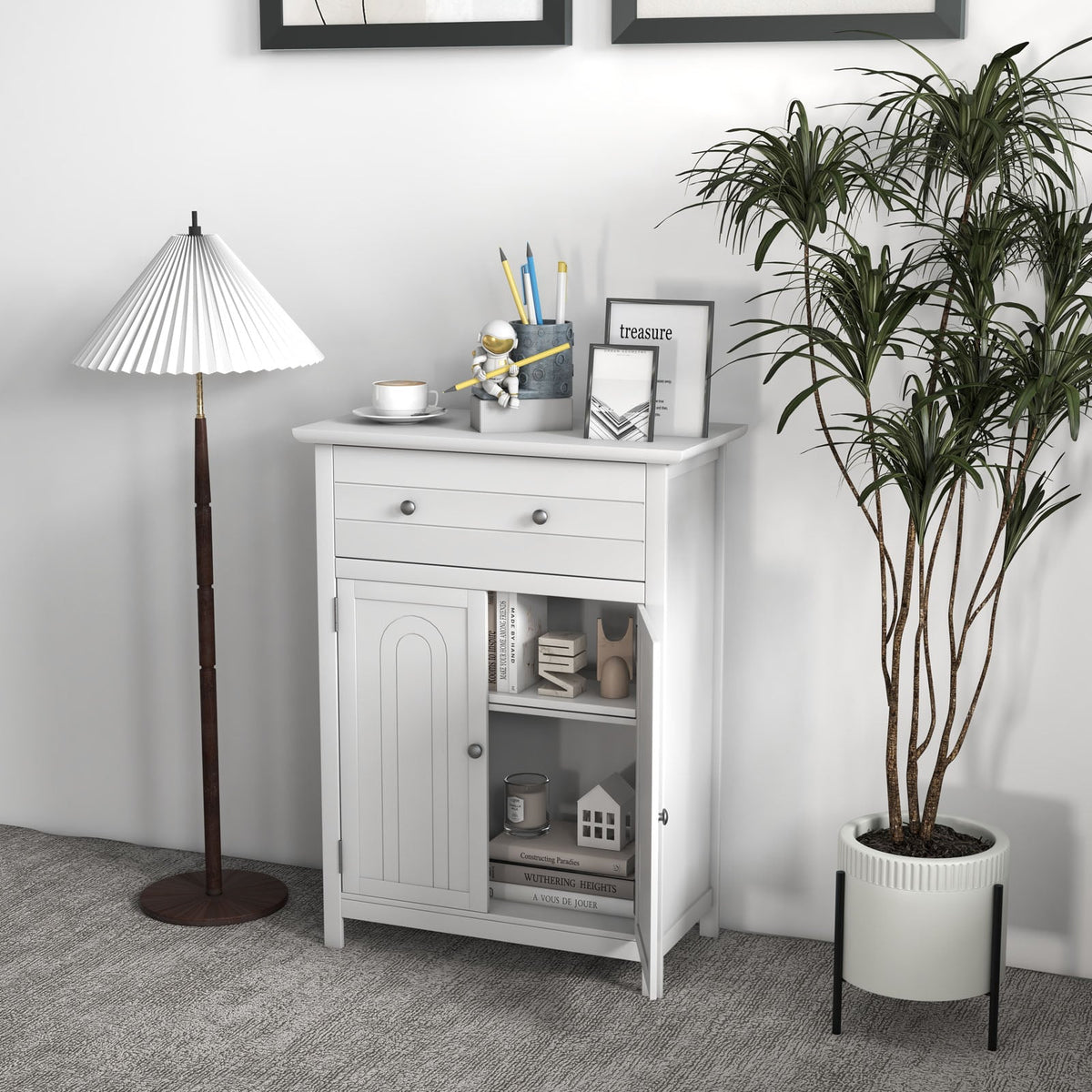 Free Standing Bathroom Storage Cabinet with Large Drawer-Floor Cabinets-DECOROLALA