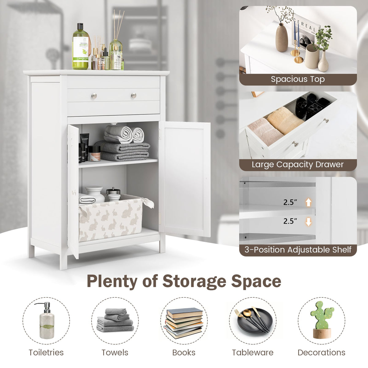 Free Standing Bathroom Storage Cabinet with Large Drawer-Floor Cabinets-DECOROLALA