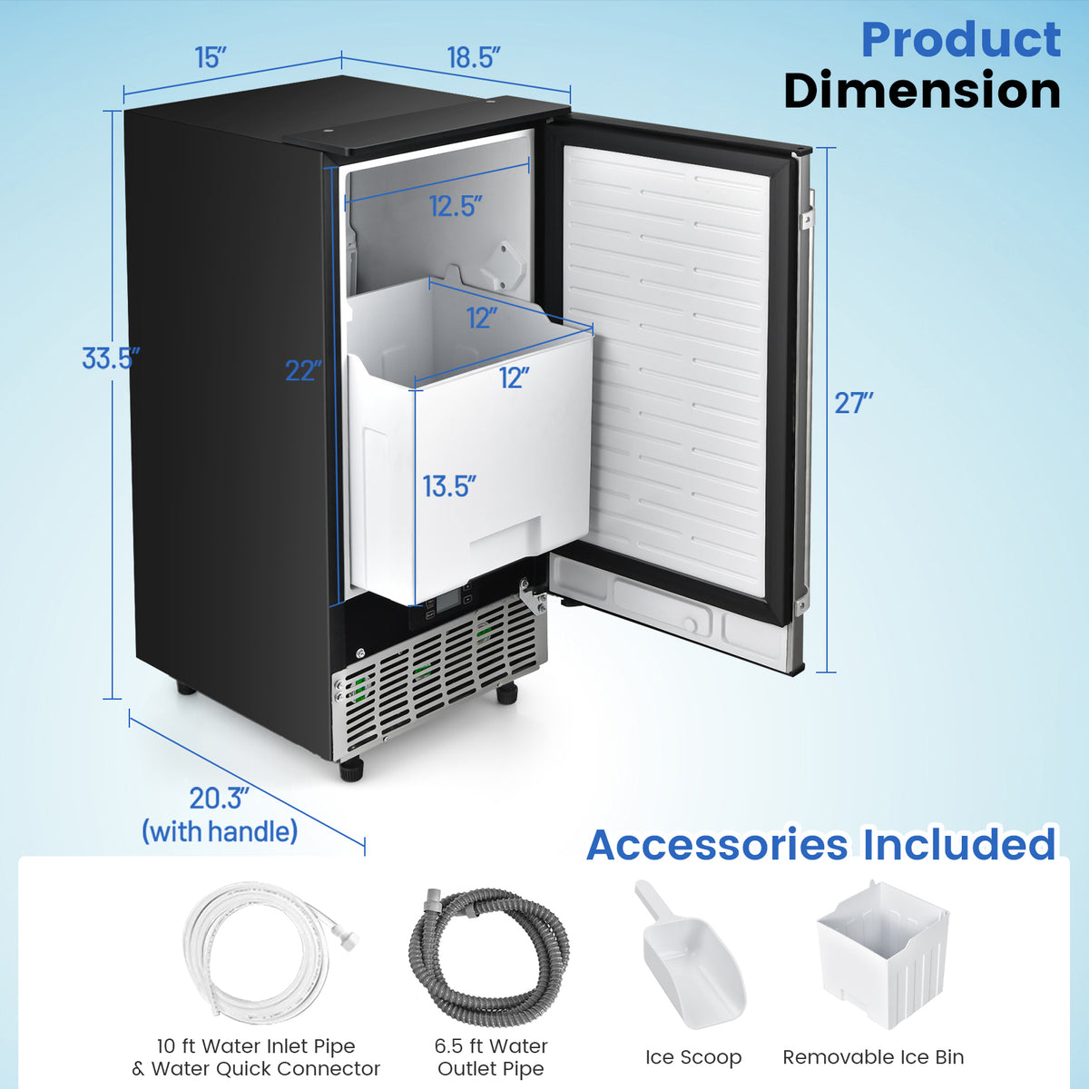 Free-Standing Built-In Undercounter Ice Maker-Silver-Ice Makers-DECOROLALA