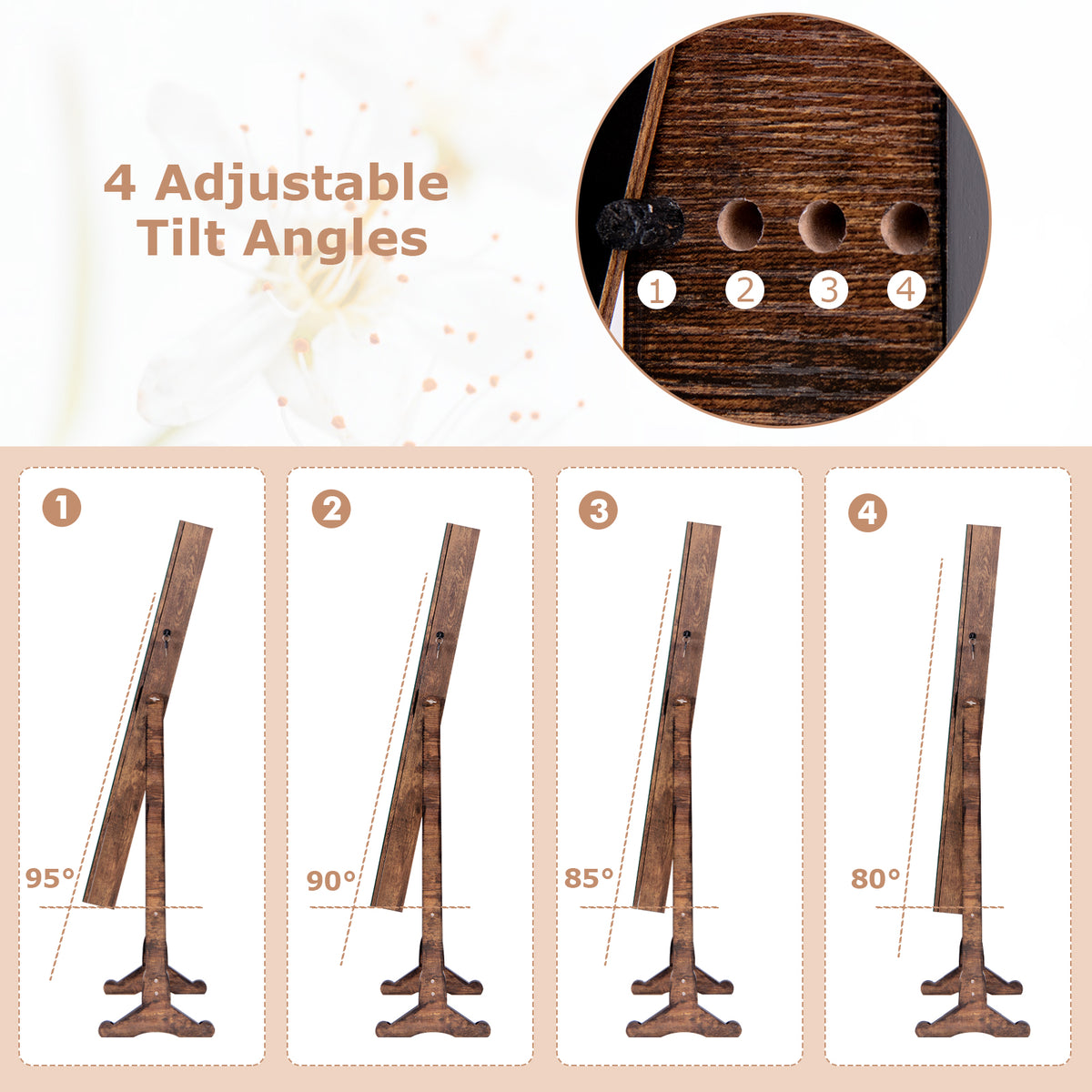 Free Standing Full Length Jewelry Armoire with Lights-Rustic Brown-Jewelry Armoires-DECOROLALA