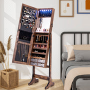 Free Standing Full Length Jewelry Armoire with Lights-Rustic Brown-Jewelry Armoires-DECOROLALA