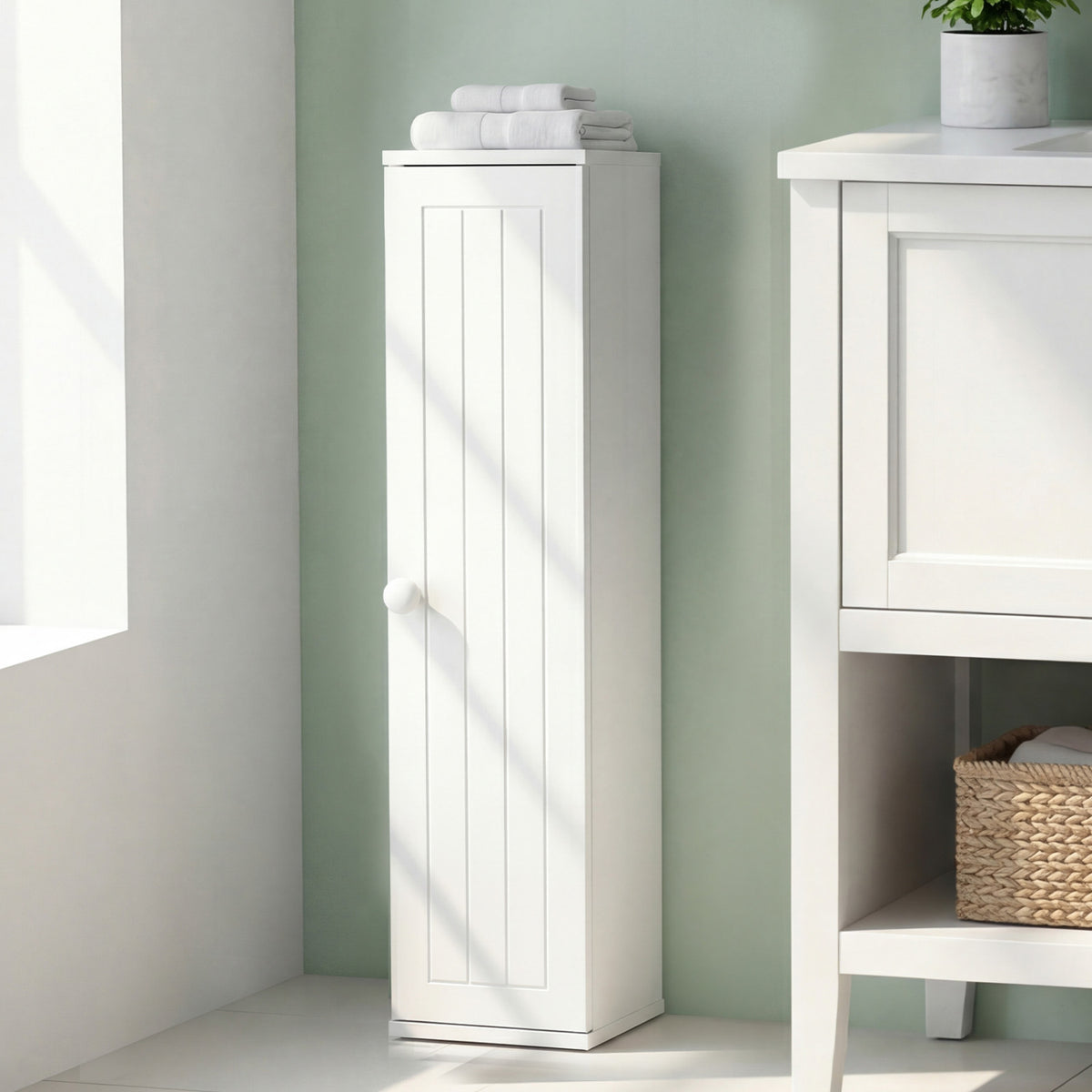 Free Standing Toilet Paper Cabinet - White 4-Tier MDF Storage-Bathroom Floor Cabinets-DECOROLALA