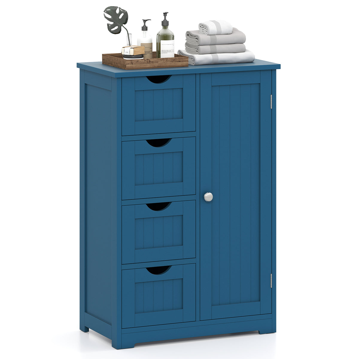 Free-Standing Wooden Storage Cabinet - 4 Drawers & Door Blue-Floor Cabinets-DECOROLALA
