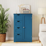 Free-Standing Wooden Storage Cabinet - 4 Drawers & Door Blue-Floor Cabinets-DECOROLALA