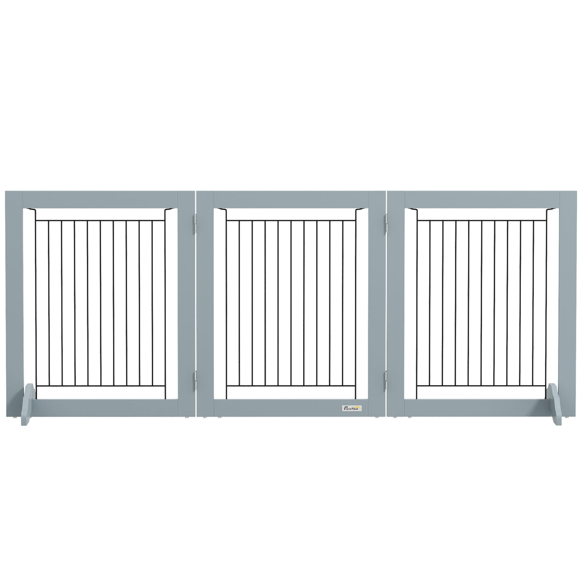 Freestanding 3-Panel Folding Wooden Pet Gate - 24" High, Grey-Dogs-DECOROLALA