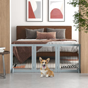 Freestanding 3-Panel Folding Wooden Pet Gate - 24" High, Grey-Dogs-DECOROLALA