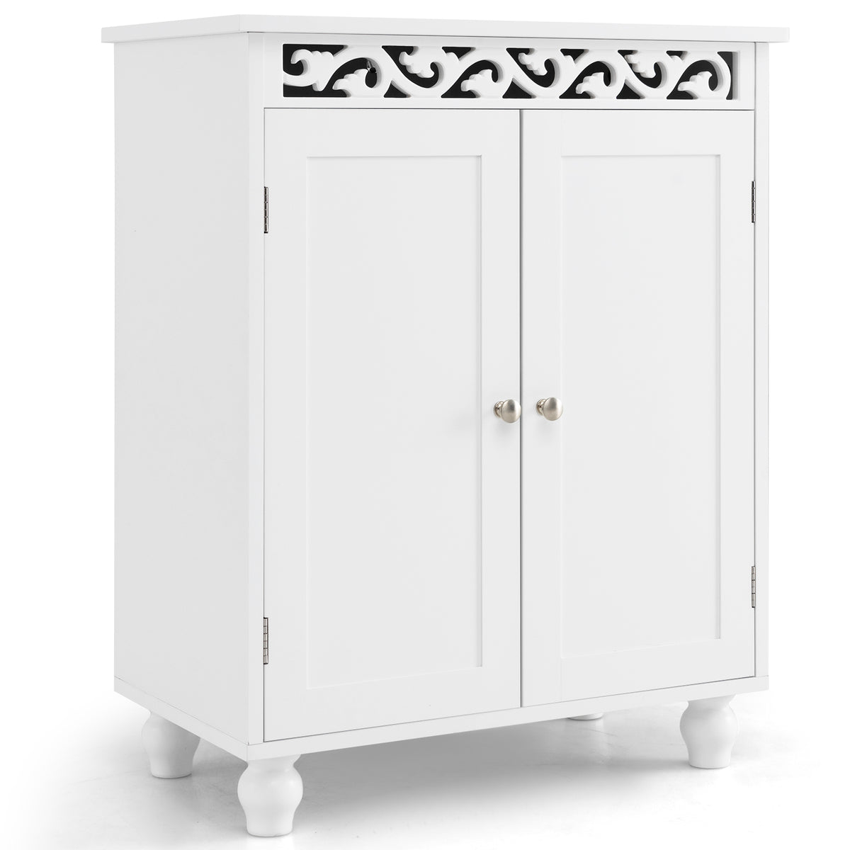 White Freestanding Bathroom Storage Cabinet with Wood Legs-Floor Cabinets-DECOROLALA
