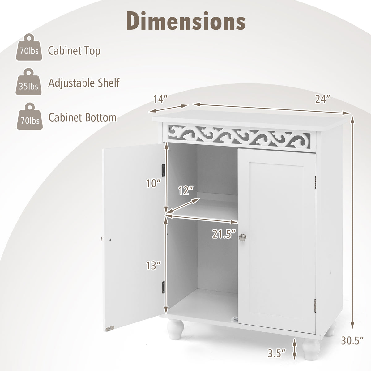 White Freestanding Bathroom Storage Cabinet with Wood Legs-Floor Cabinets-DECOROLALA
