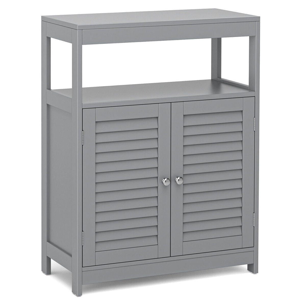 Freestanding Bathroom Floor Cabinet - Gray Double Shutter Doors-Bathroom Floor Cabinets-DECOROLALA