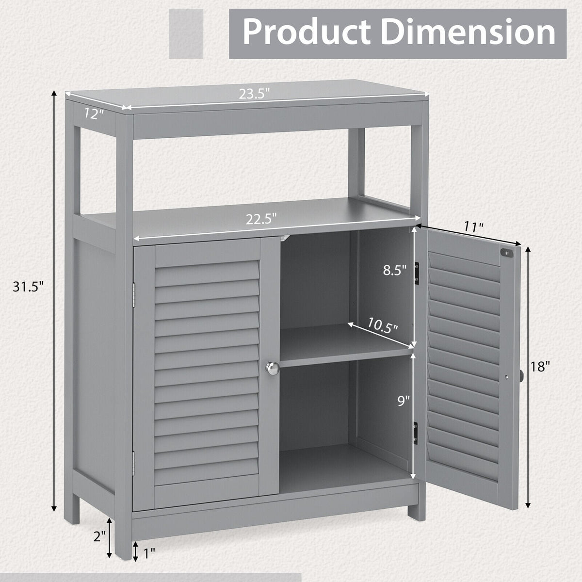 Freestanding Bathroom Floor Cabinet - Gray Double Shutter Doors-Floor Cabinets-DECOROLALA
