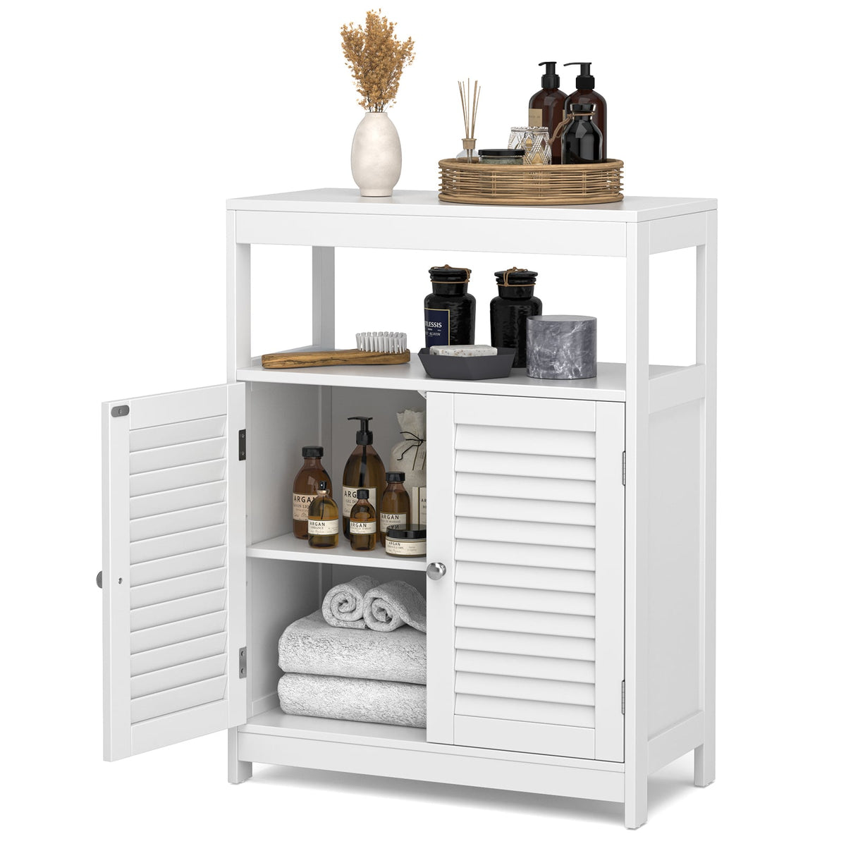 Freestanding Bathroom Floor Cabinet with Double Shutter Doors-White-Floor Cabinets-DECOROLALA