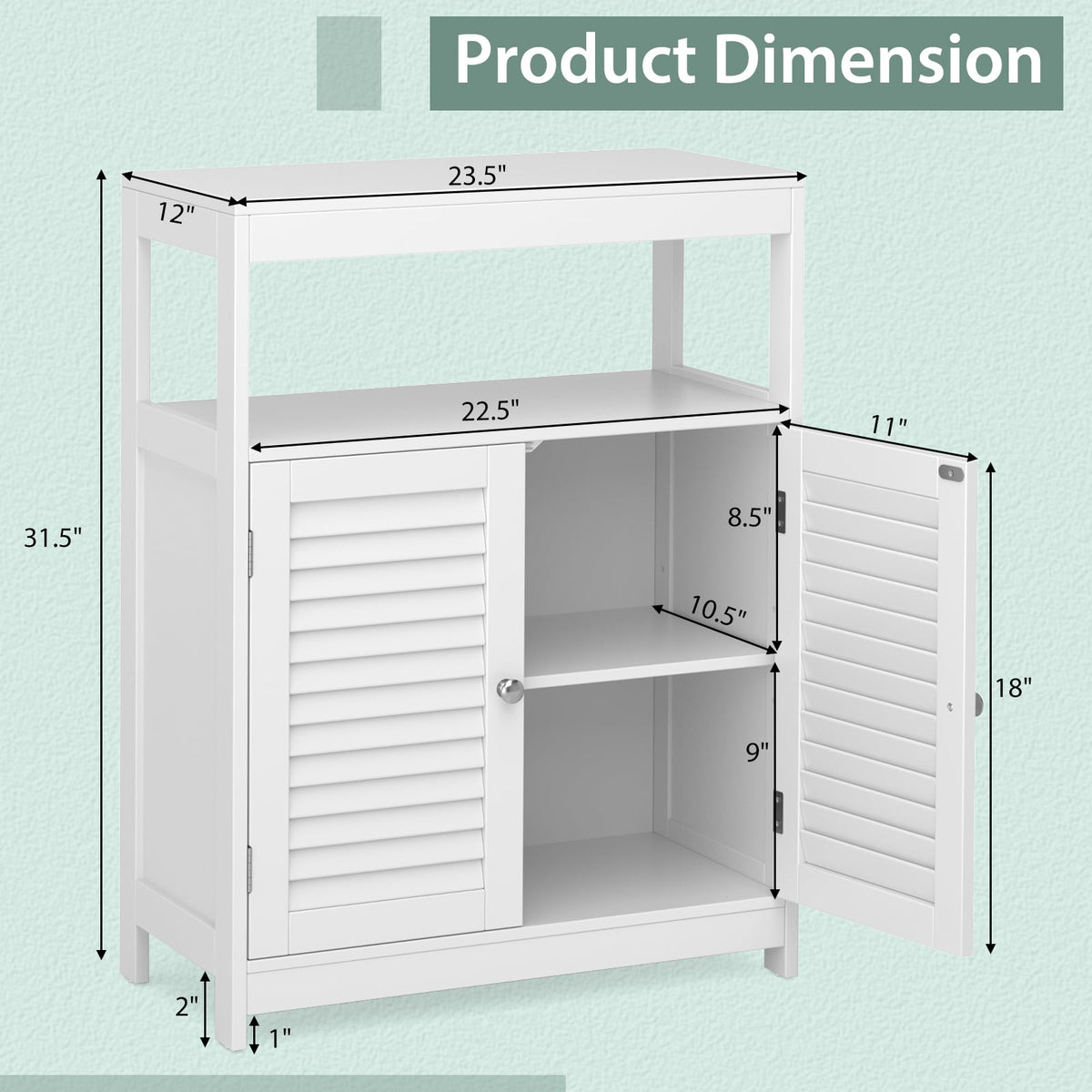 Freestanding Bathroom Floor Cabinet with Double Shutter Doors-White-Floor Cabinets-DECOROLALA