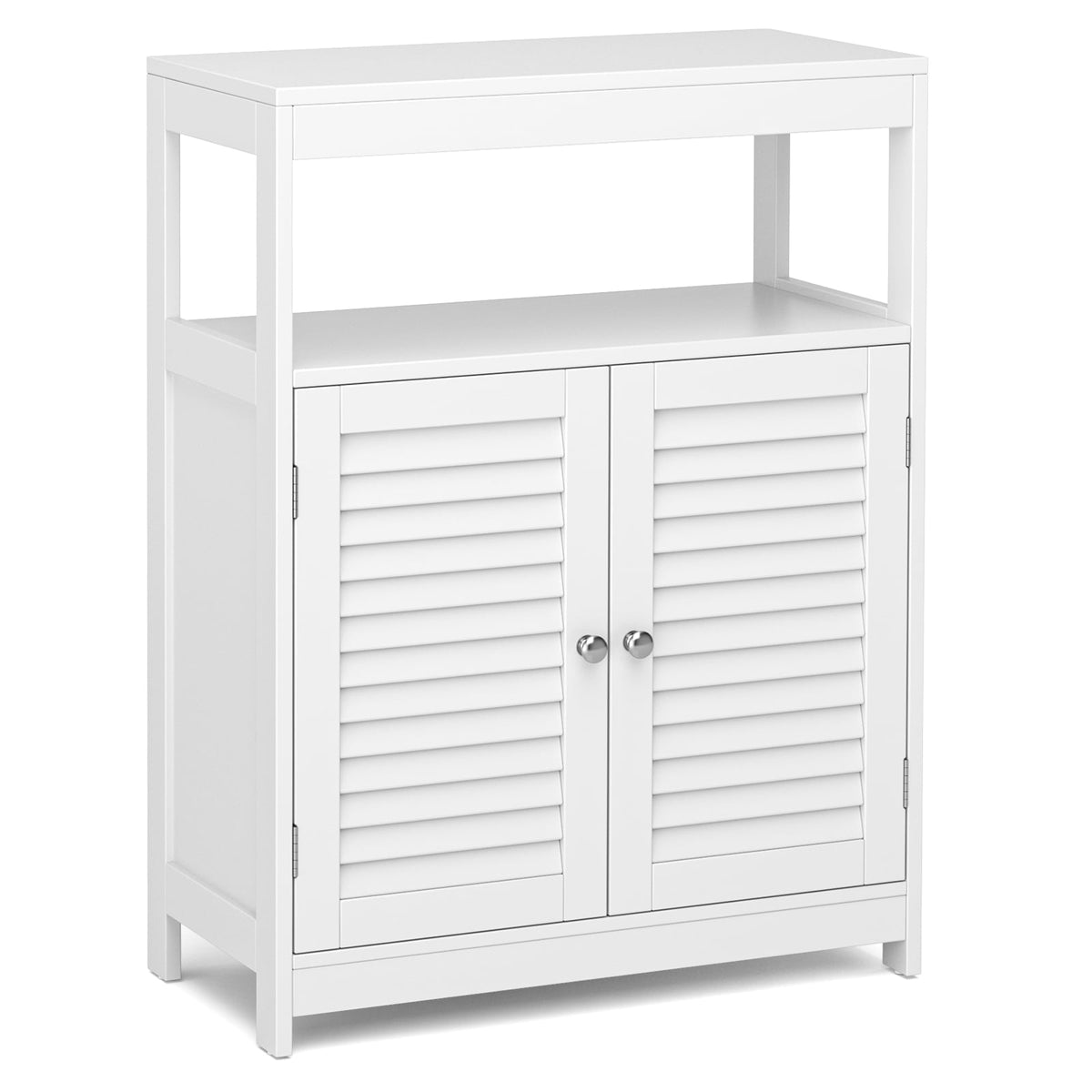 Freestanding Bathroom Floor Cabinet with Double Shutter Doors-White-Floor Cabinets-DECOROLALA