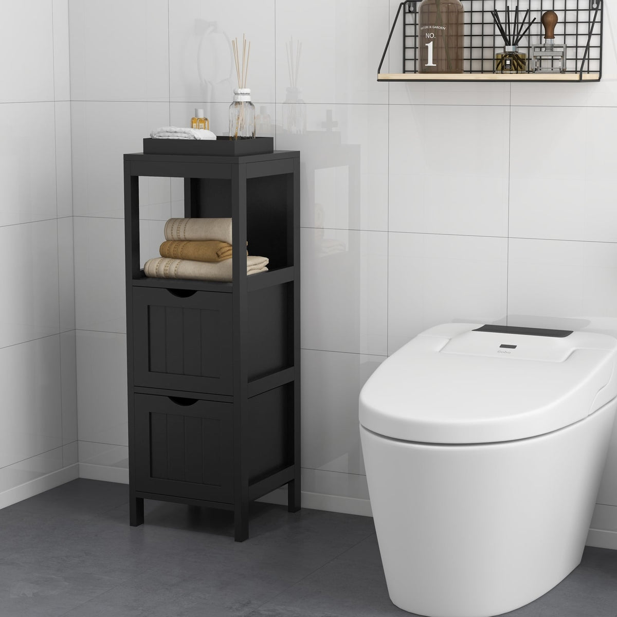 Freestanding Bathroom Storage Cabinet - 2 Drawers 12"x12"x35" White-Floor Cabinets-DECOROLALA