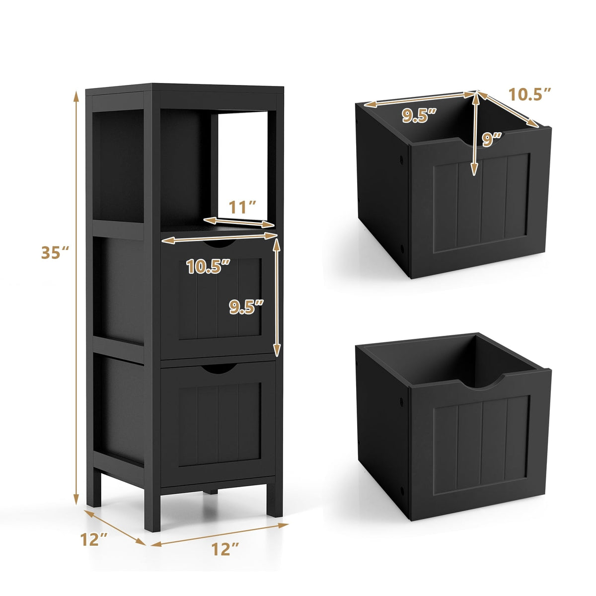 Freestanding Bathroom Storage Cabinet - 2 Drawers 12"x12"x35" White-Floor Cabinets-DECOROLALA