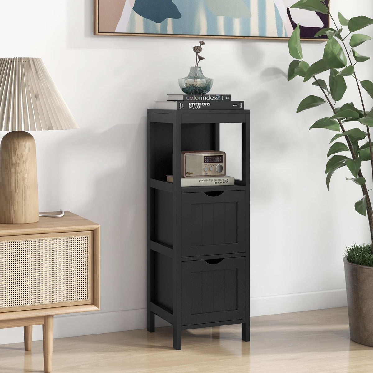 Freestanding Bathroom Storage Cabinet - 2 Drawers 12"x12"x35" White-Floor Cabinets-DECOROLALA