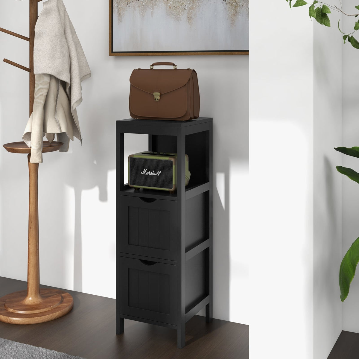 Freestanding Bathroom Storage Cabinet - 2 Drawers 12"x12"x35" White-Floor Cabinets-DECOROLALA