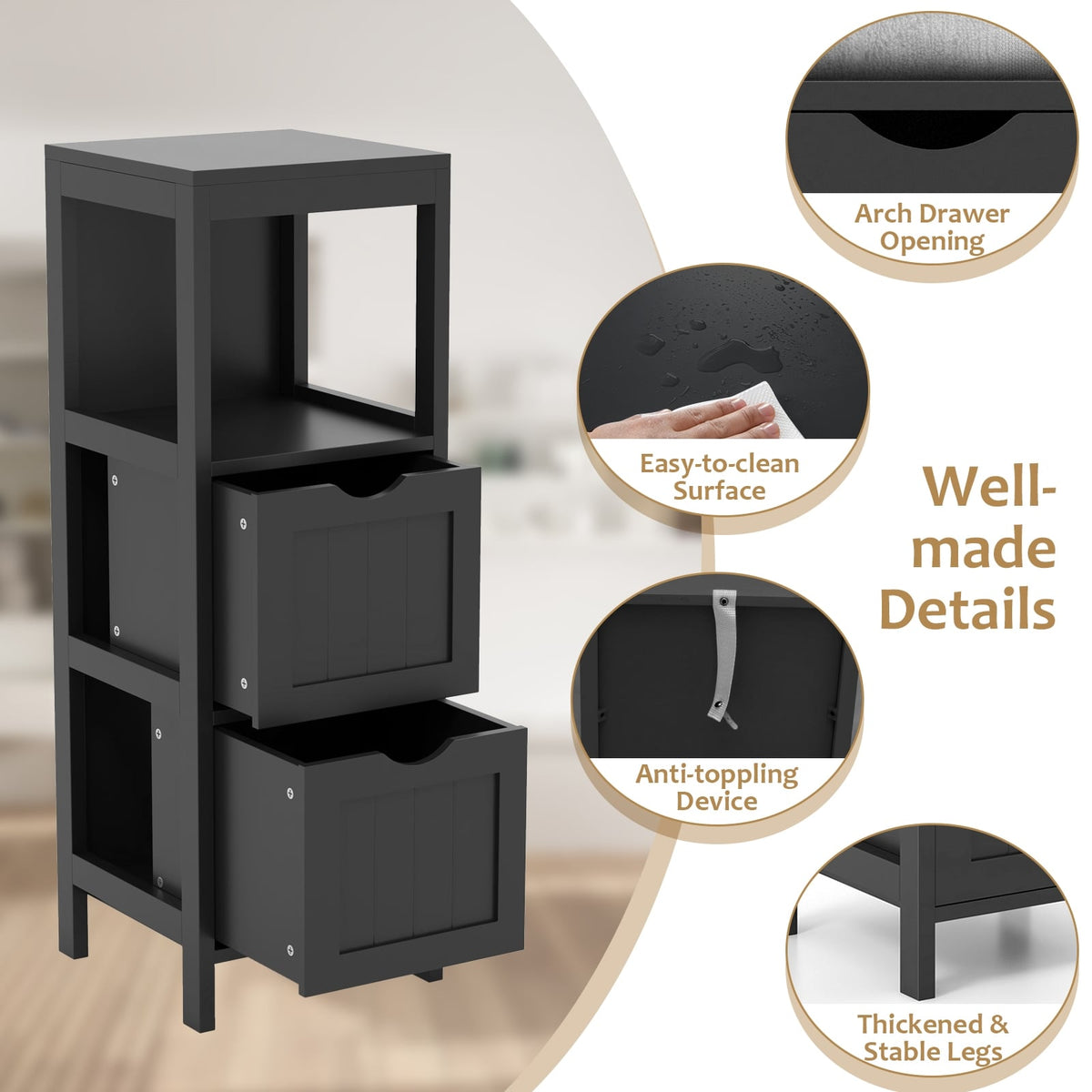 Freestanding Bathroom Storage Cabinet - 2 Drawers 12"x12"x35" White-Floor Cabinets-DECOROLALA