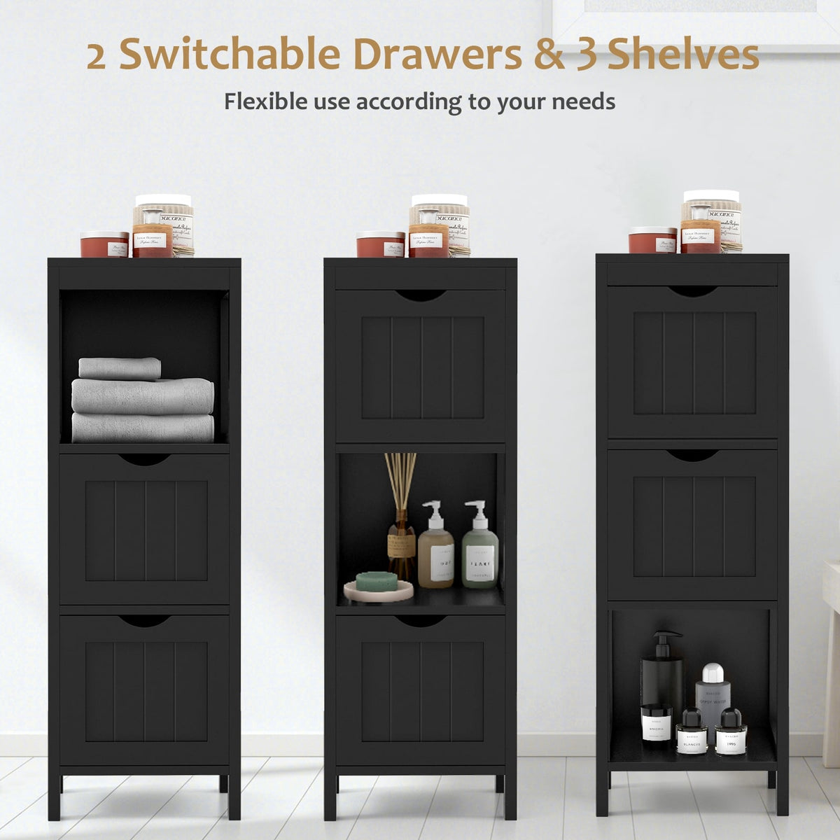 Freestanding Bathroom Storage Cabinet - 2 Drawers 12"x12"x35" White-Floor Cabinets-DECOROLALA