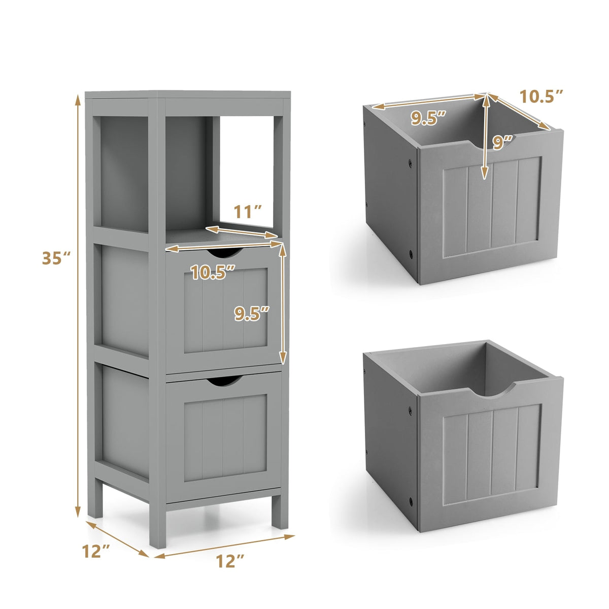 Freestanding Bathroom Storage Cabinet - 2 Drawers 4-Tier White MDF-Floor Cabinets-DECOROLALA