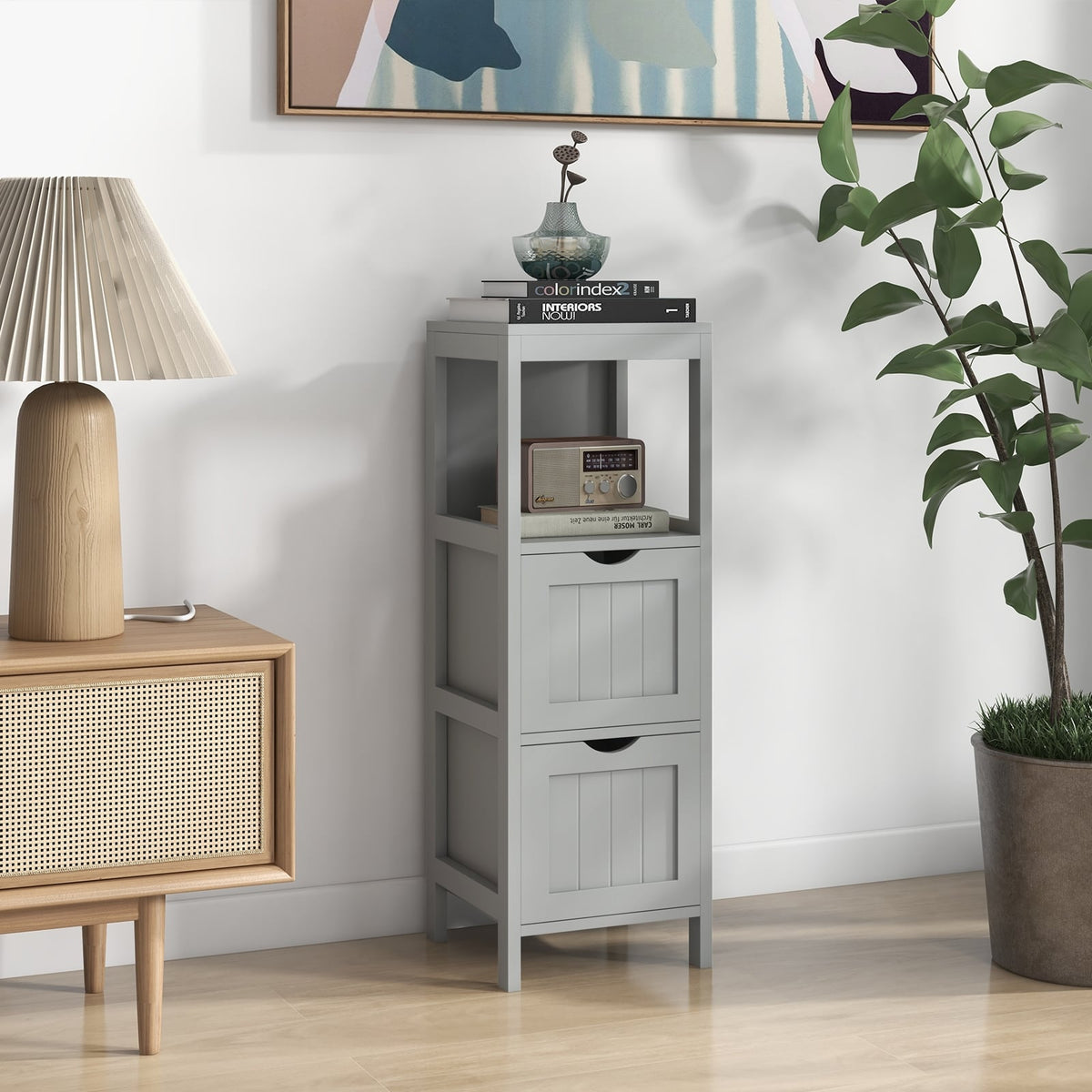 Freestanding Bathroom Storage Cabinet - 2 Drawers 4-Tier White MDF-Floor Cabinets-DECOROLALA