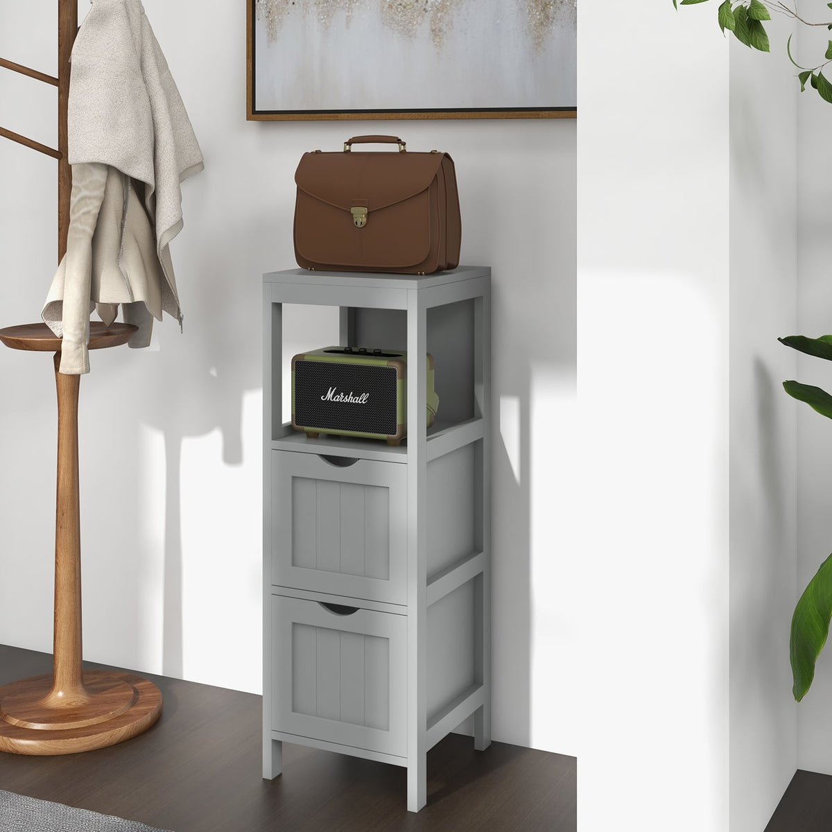 Freestanding Bathroom Storage Cabinet - 2 Drawers 4-Tier White MDF-Floor Cabinets-DECOROLALA