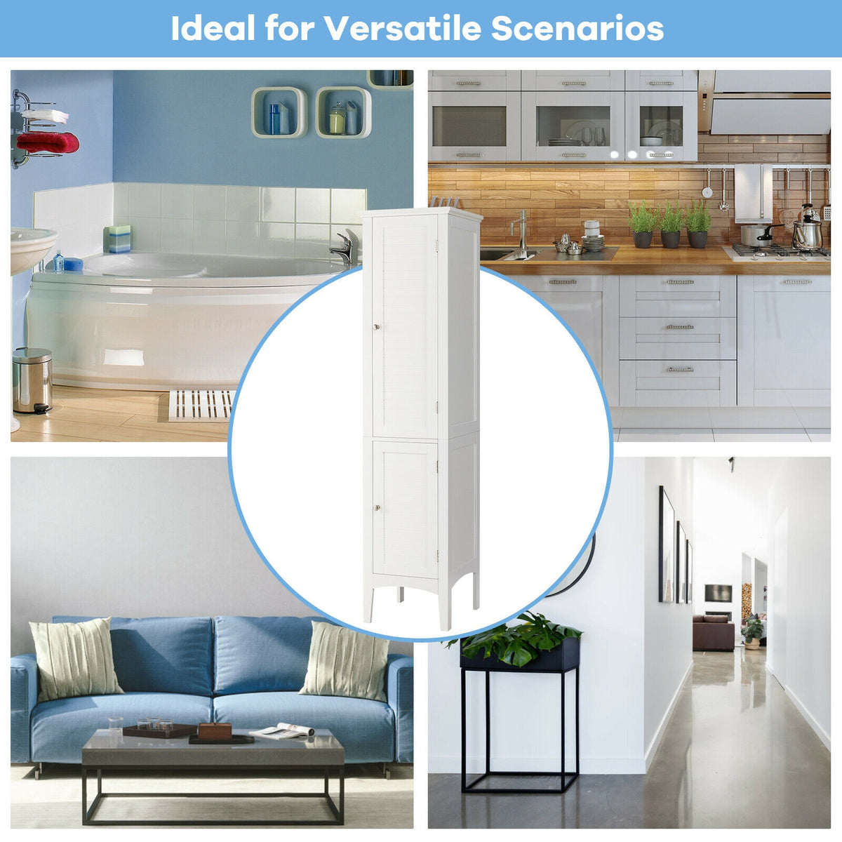 Freestanding Bathroom Storage Cabinet for Kitchen and Living Room-White-Floor Cabinets-DECOROLALA