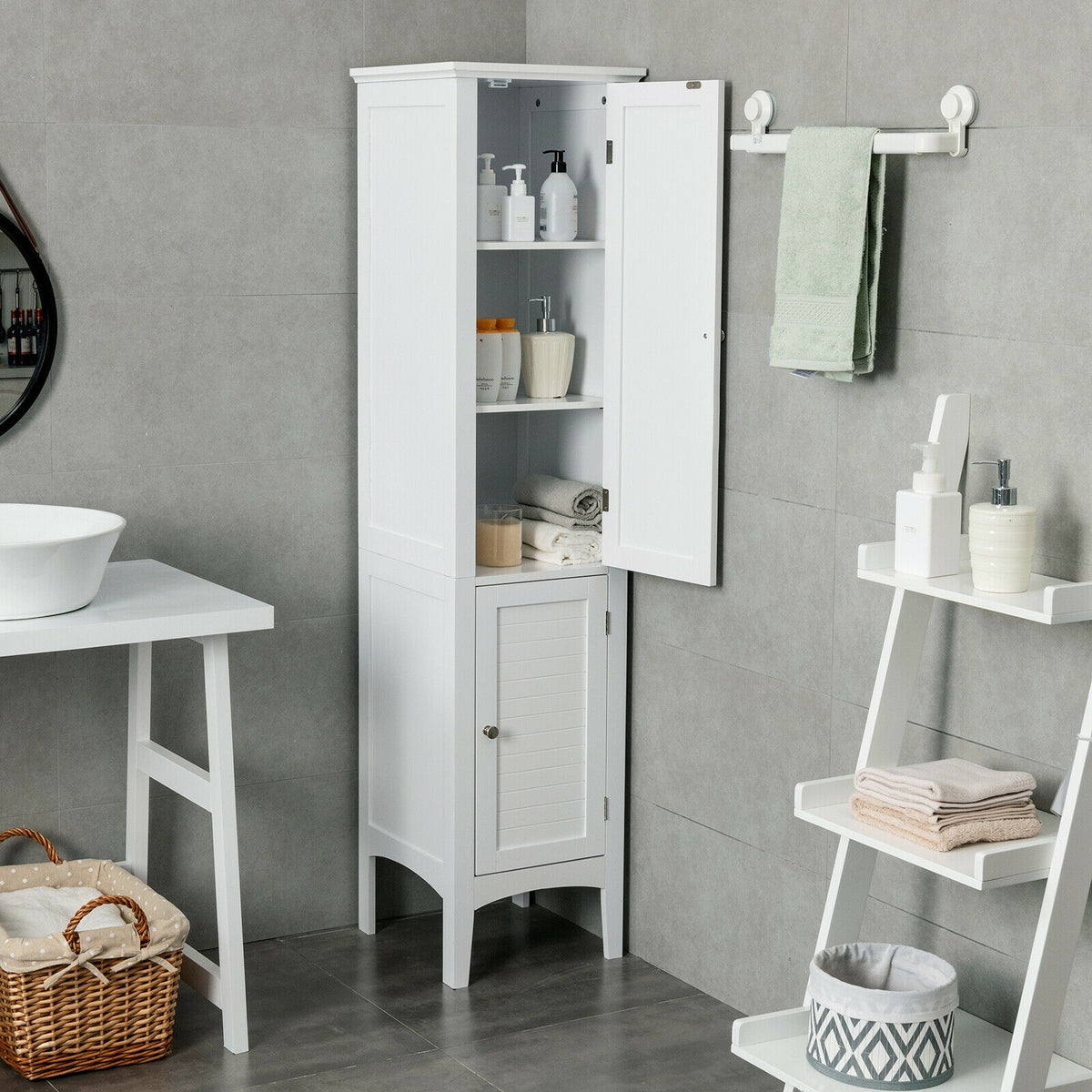 Freestanding Bathroom Storage Cabinet for Kitchen and Living Room-White-Floor Cabinets-DECOROLALA