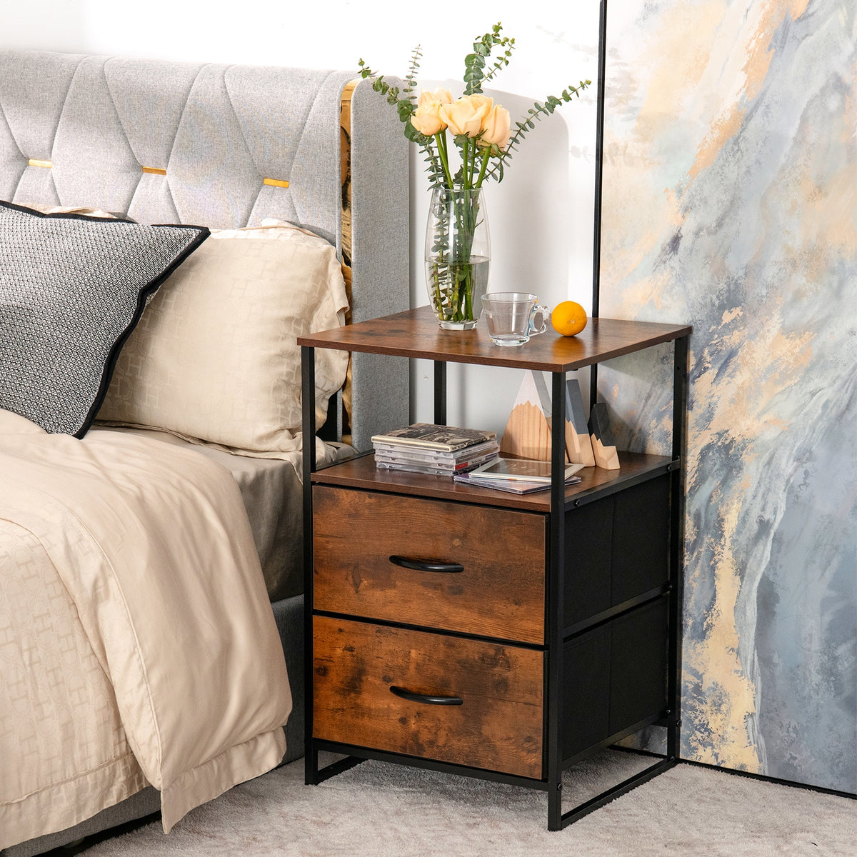 Freestanding Cabinet Dresser Rustic Brown (min order qty 2)-Dressers & Chests-DECOROLALA