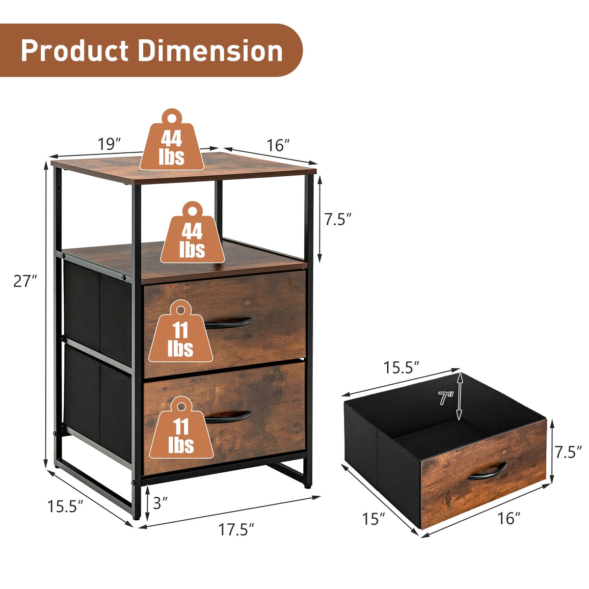 Freestanding Cabinet Dresser Rustic Brown (min order qty 2)-Dressers & Chests-DECOROLALA