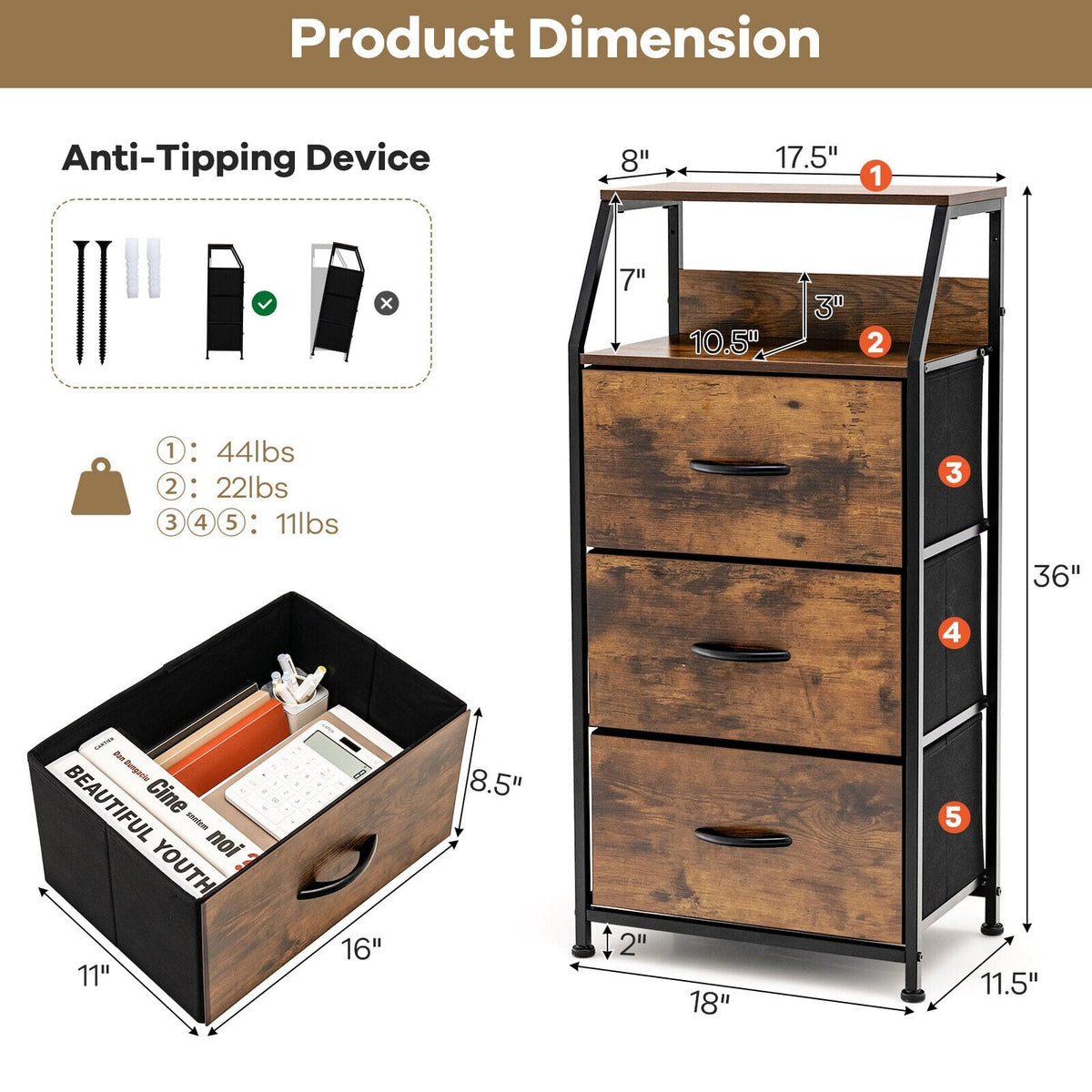 Freestanding Cabinet Dresser - Rustic Brown (min order qty 2)-Dressers & Chests-DECOROLALA