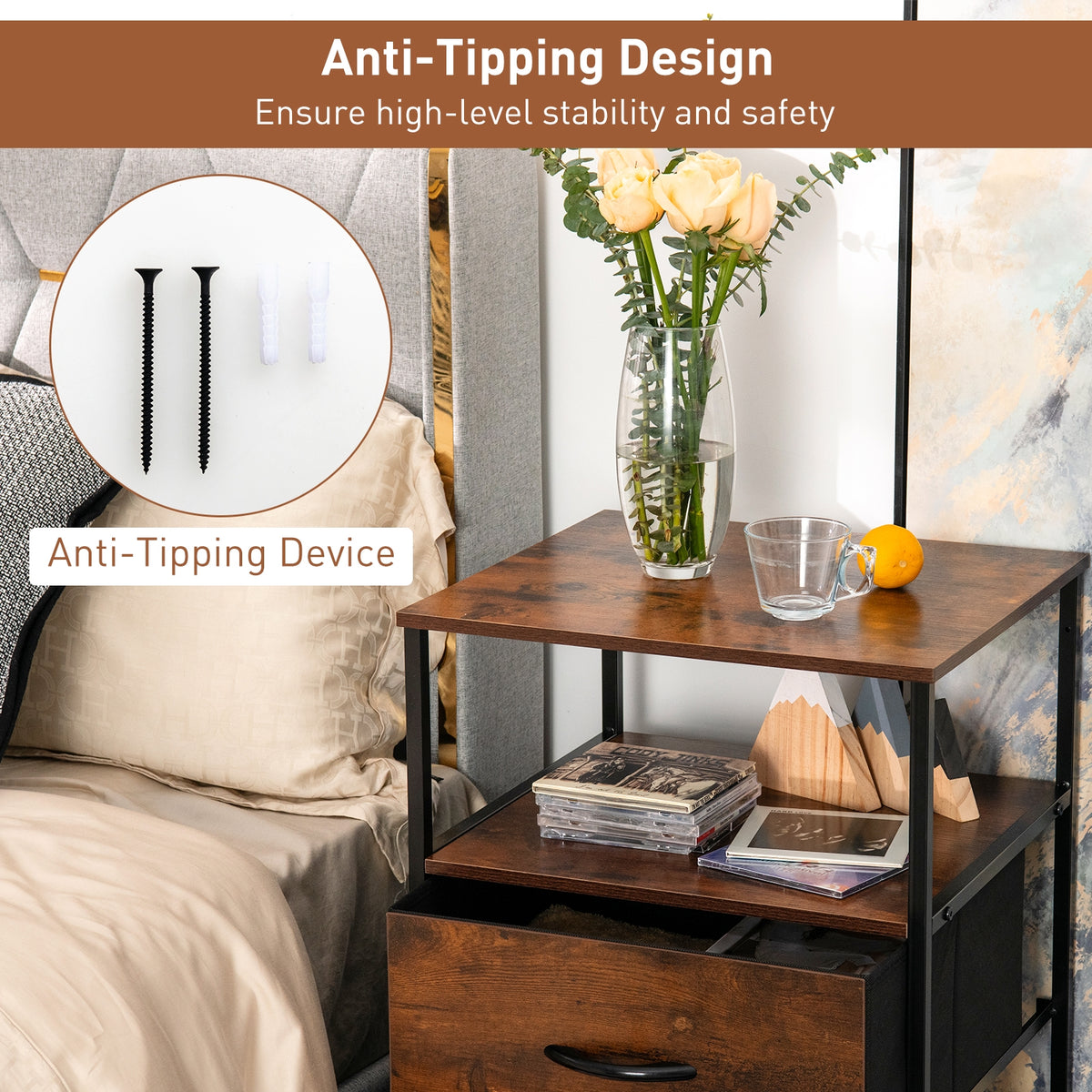 Freestanding Cabinet Dresser Rustic Brown (min order qty 2)-Dressers & Chests-DECOROLALA