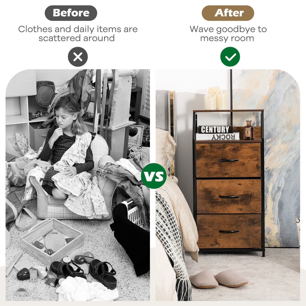 Freestanding Cabinet Dresser - Rustic Brown (min order qty 2)-Dressers & Chests-DECOROLALA