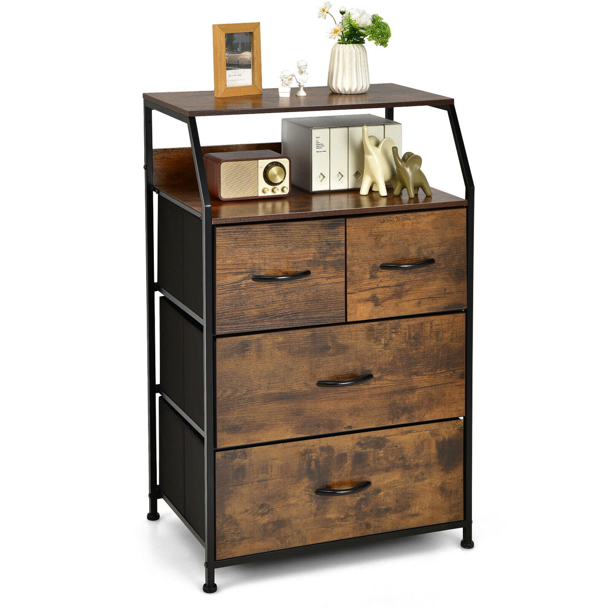 Freestanding Dresser 4-Drawer Rustic Brown (min order qty 2)-Dressers & Chests-DECOROLALA