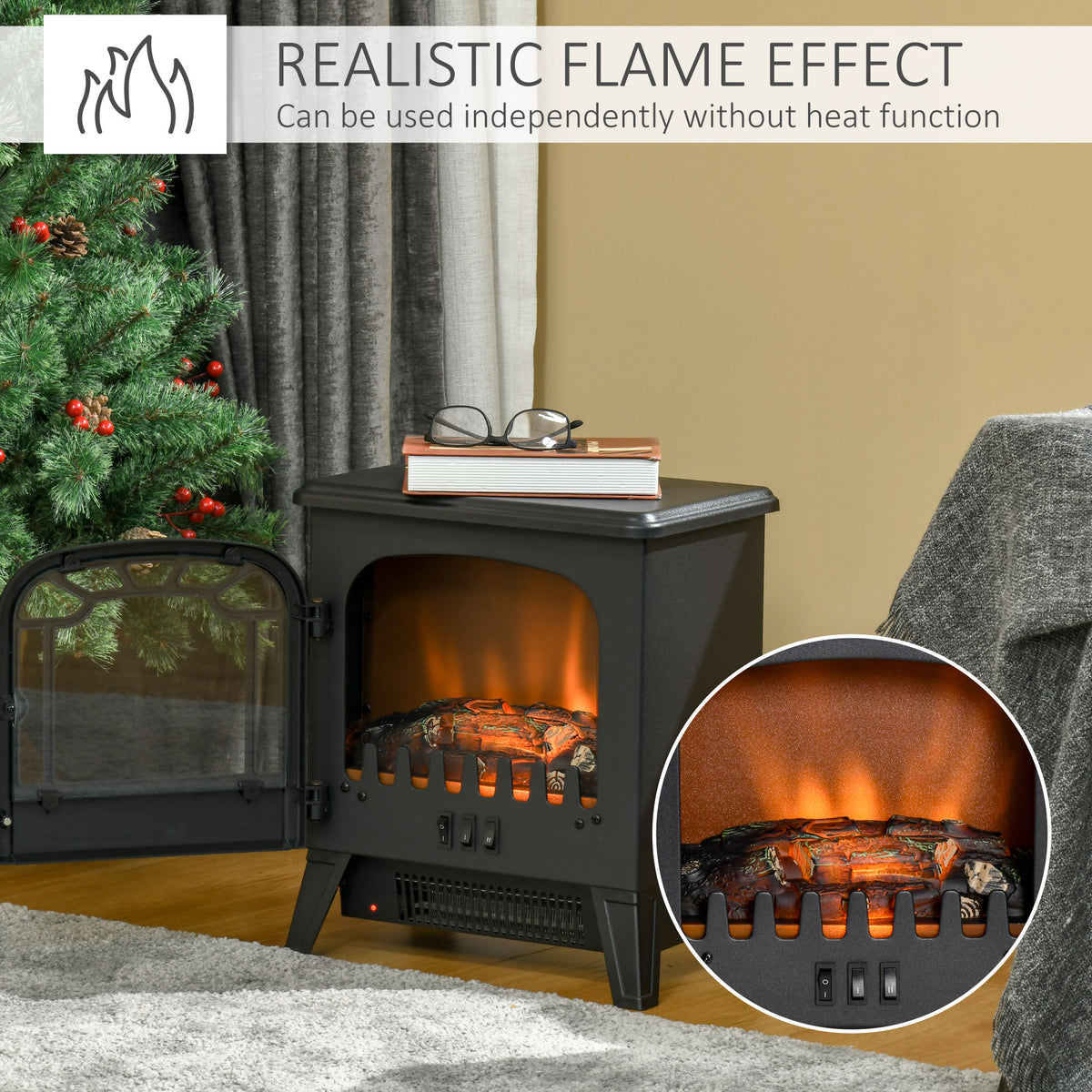 Freestanding Electric Fireplace Heater - 1500W Black-Electric Fireplaces-DECOROLALA