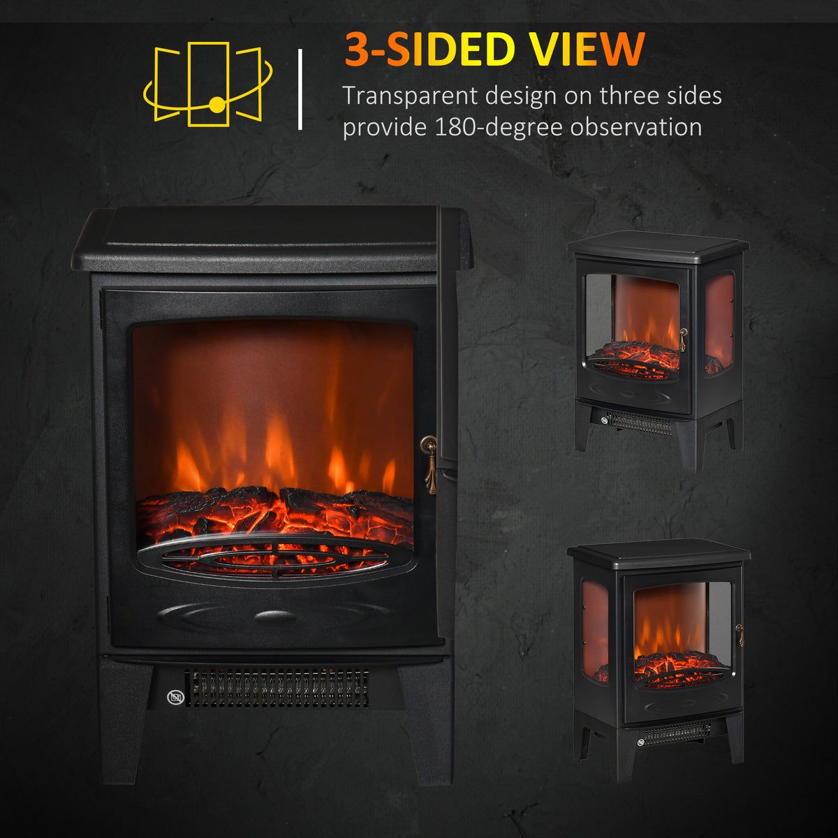Freestanding Electric Fireplace Heater - 1500W Black-Electric Fireplaces-DECOROLALA