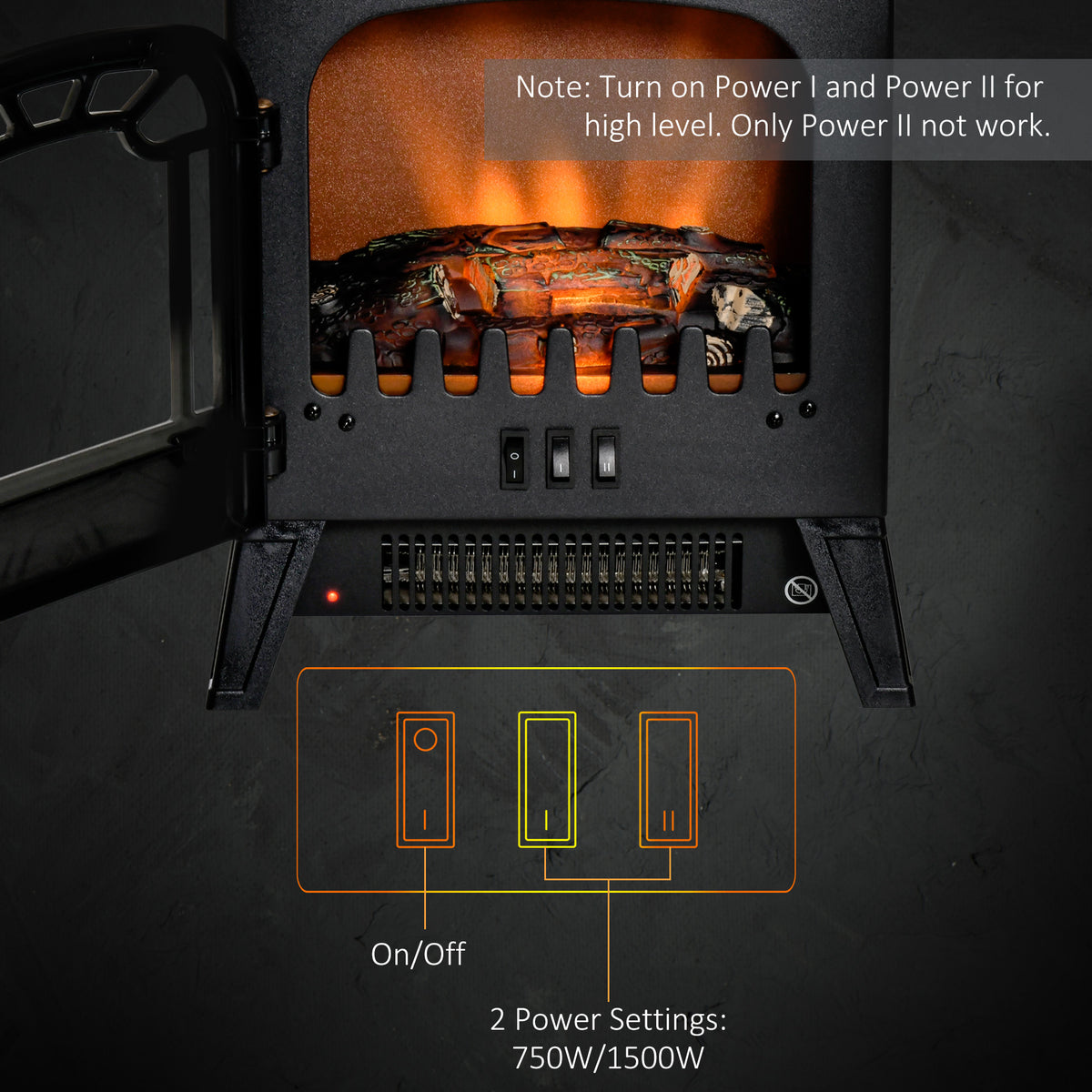 Freestanding Electric Fireplace Heater - 1500W Black-Electric Fireplaces-DECOROLALA