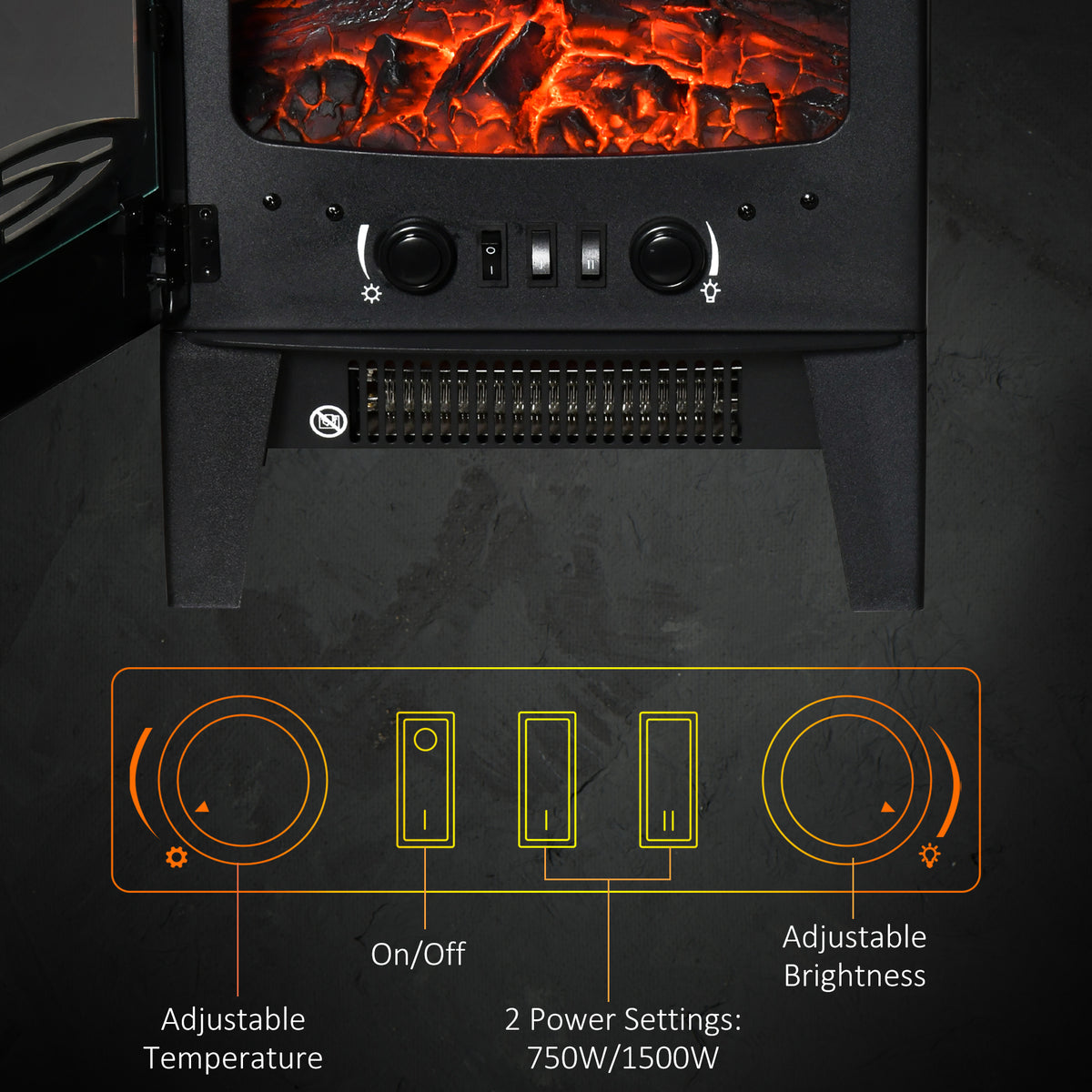 Freestanding Electric Fireplace Heater - 1500W Black-Electric Fireplaces-DECOROLALA