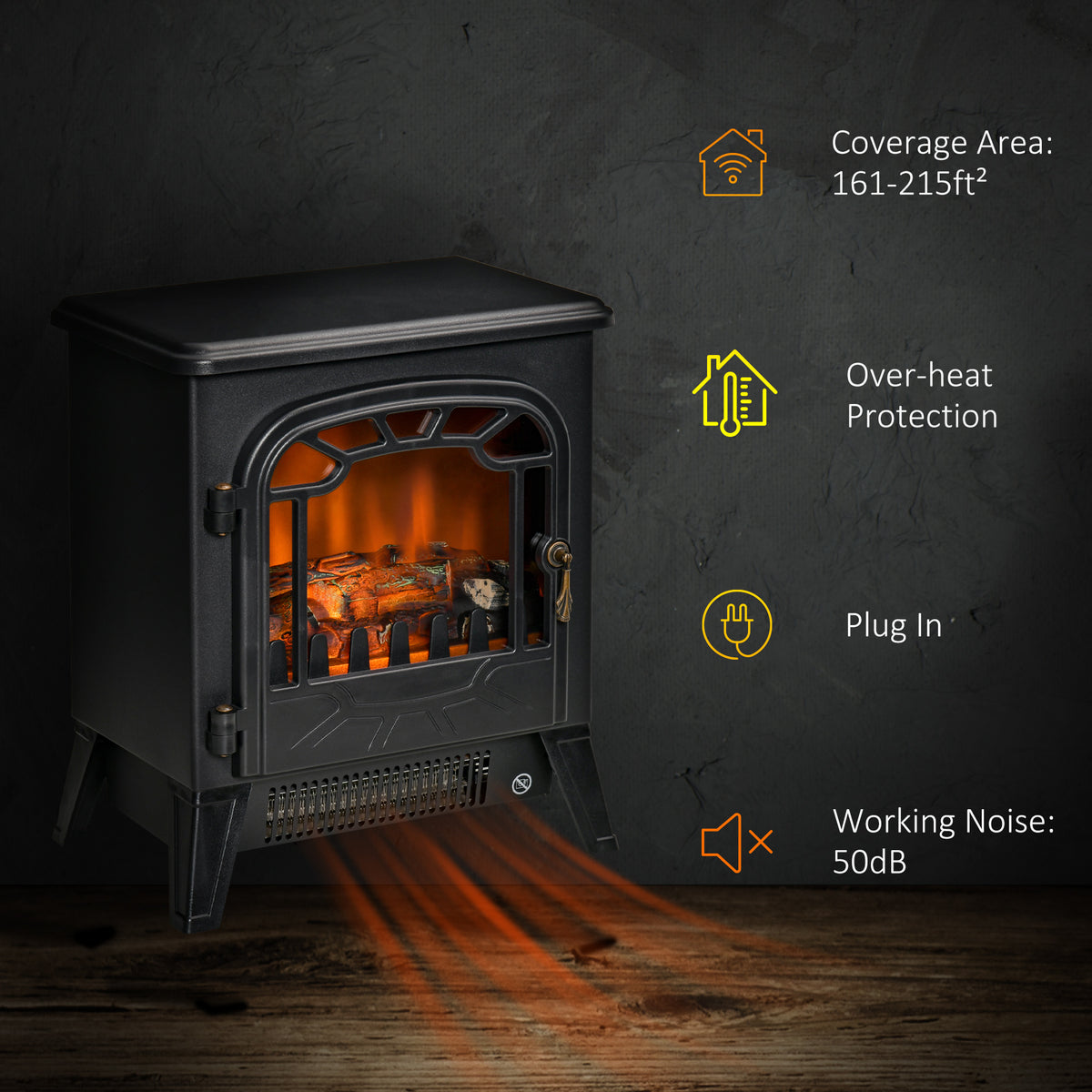 Freestanding Electric Fireplace Heater - 1500W Black-Electric Fireplaces-DECOROLALA